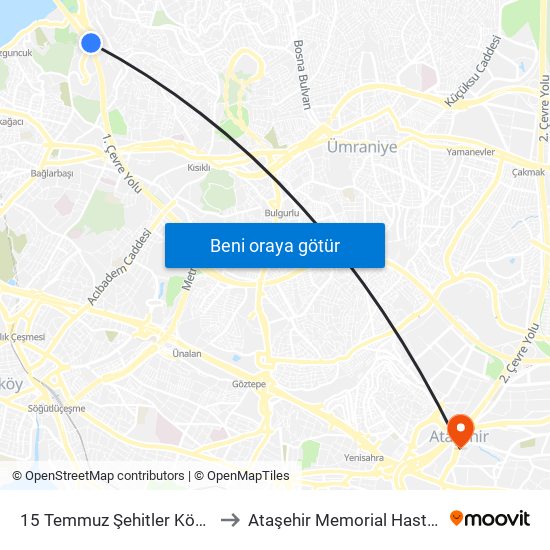 15 Temmuz Şehitler Köprüsü to Ataşehir Memorial Hastanesi map