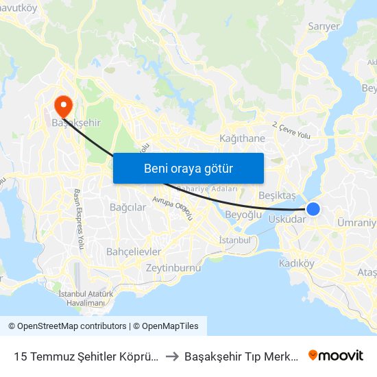 15 Temmuz Şehitler Köprüsü to Başakşehir Tıp Merkezi map