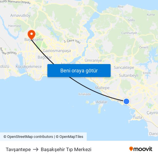 Tavşantepe to Başakşehir Tıp Merkezi map