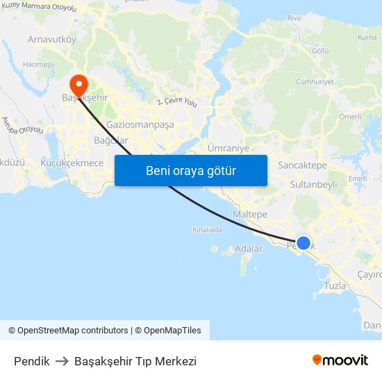 Pendik to Başakşehir Tıp Merkezi map
