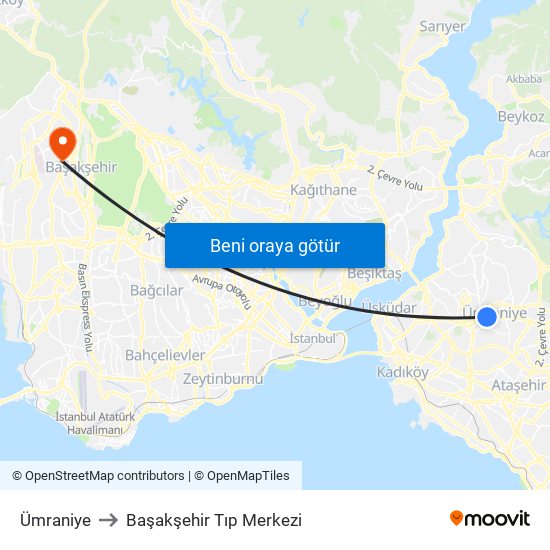 Ümraniye to Başakşehir Tıp Merkezi map