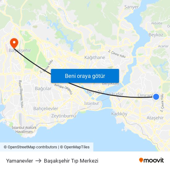 Yamanevler to Başakşehir Tıp Merkezi map