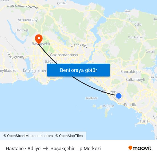 Hastane - Adliye to Başakşehir Tıp Merkezi map