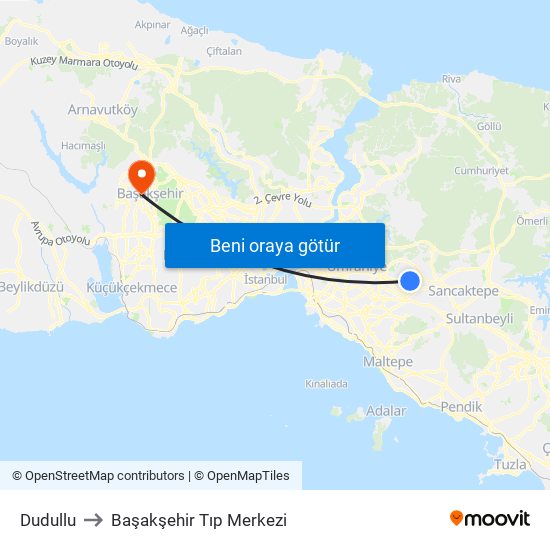 Dudullu to Başakşehir Tıp Merkezi map