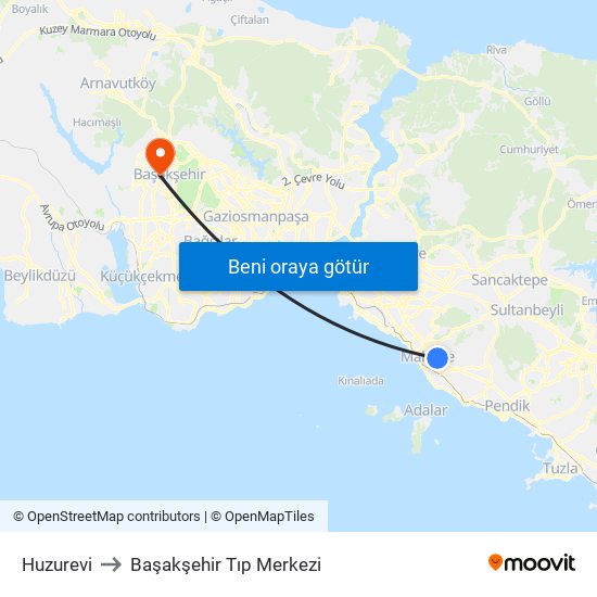 Huzurevi to Başakşehir Tıp Merkezi map