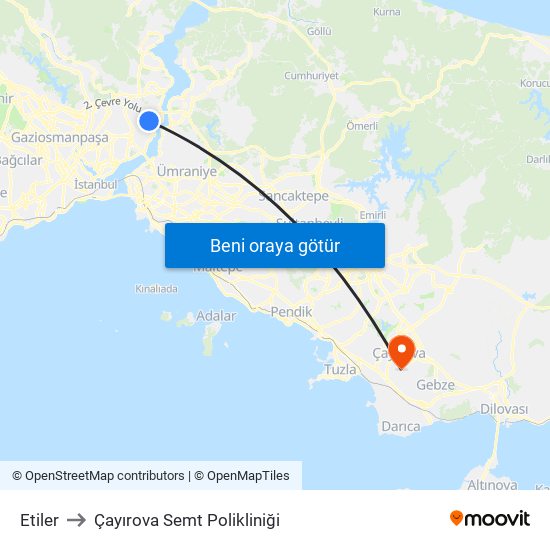 Etiler to Çayırova Semt Polikliniği map