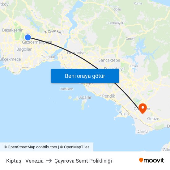 Kiptaş - Venezia to Çayırova Semt Polikliniği map