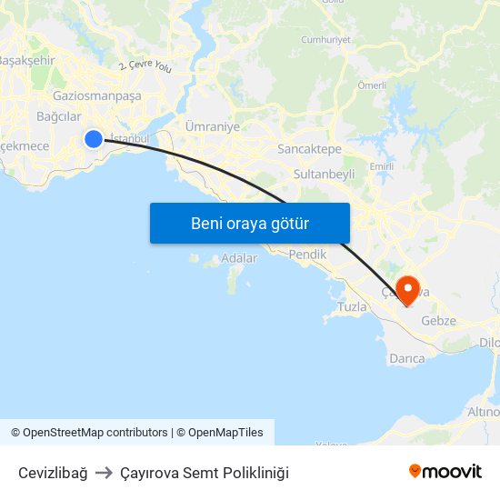 Cevizlibağ to Çayırova Semt Polikliniği map