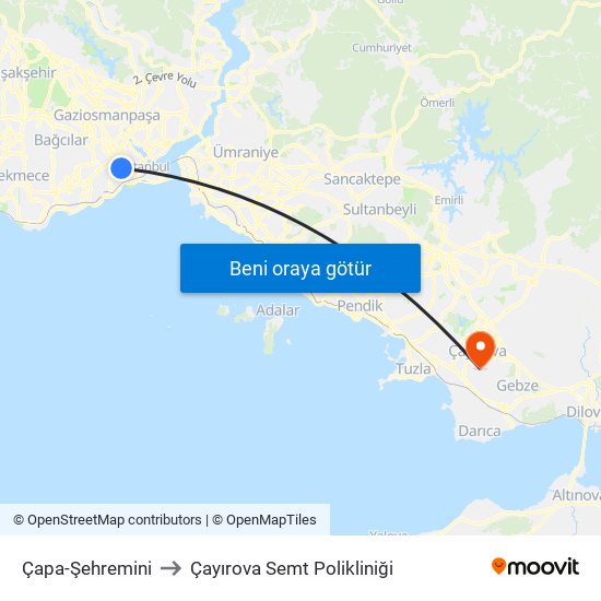 Çapa-Şehremini to Çayırova Semt Polikliniği map
