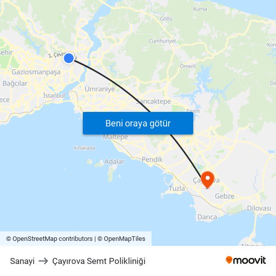 Sanayi to Çayırova Semt Polikliniği map