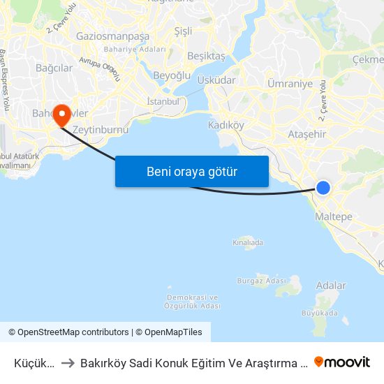 Küçükyalı to Bakırköy Sadi Konuk Eğitim Ve Araştırma Hastanesi map