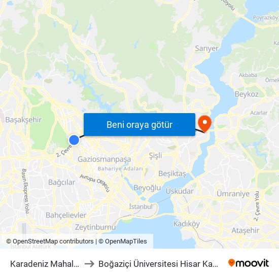 Karadeniz Mahallesi to Boğaziçi Üniversitesi Hisar Kampüs map