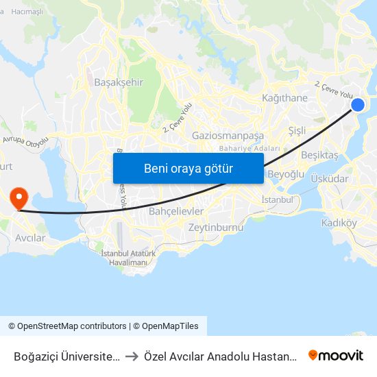 Boğaziçi Üniversitesi to Özel Avcılar Anadolu Hastanesi map