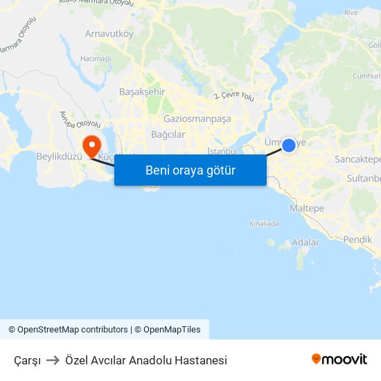 Çarşı to Özel Avcılar Anadolu Hastanesi map