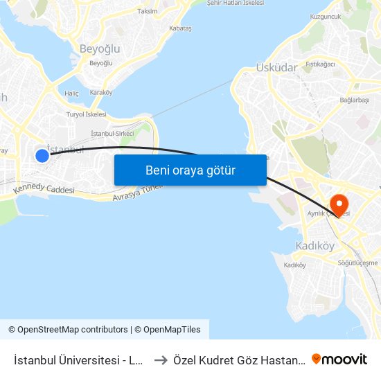 İstanbul Üniversitesi - Laleli to Özel Kudret Göz Hastanesi map