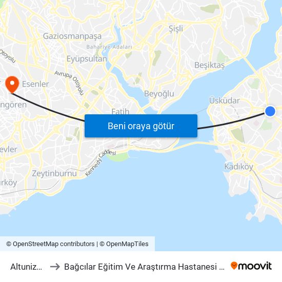 Altunizade to Bağcılar Eğitim Ve Araştırma Hastanesi Ek Bina map