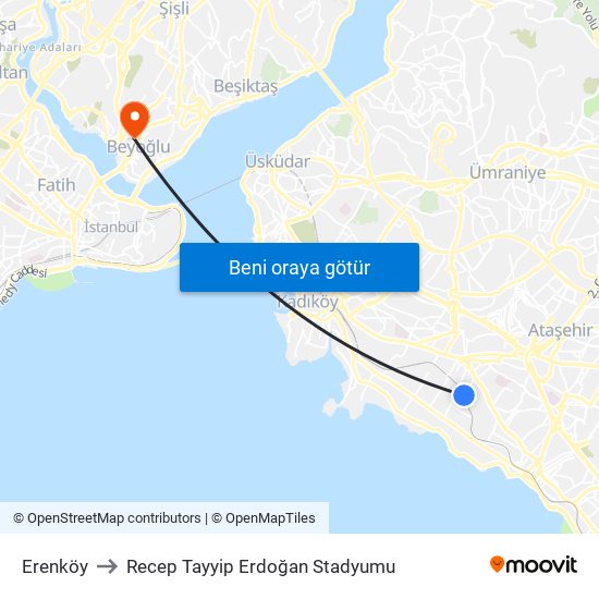Erenköy to Recep Tayyip Erdoğan Stadyumu map