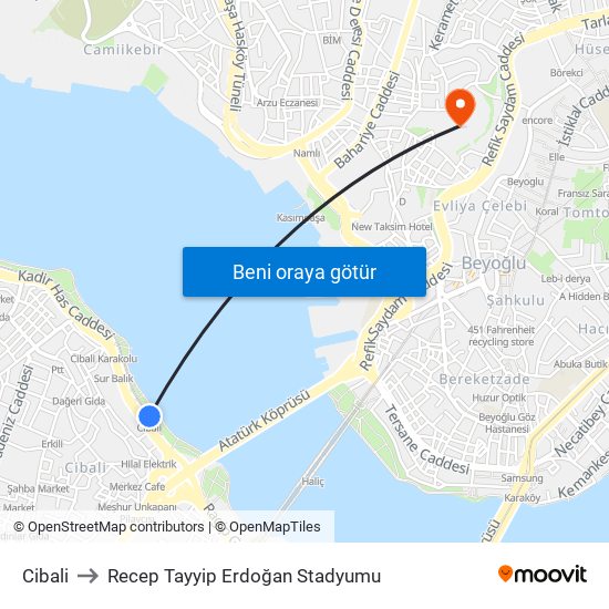 Cibali to Recep Tayyip Erdoğan Stadyumu map