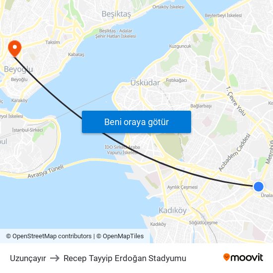 Uzunçayır to Recep Tayyip Erdoğan Stadyumu map