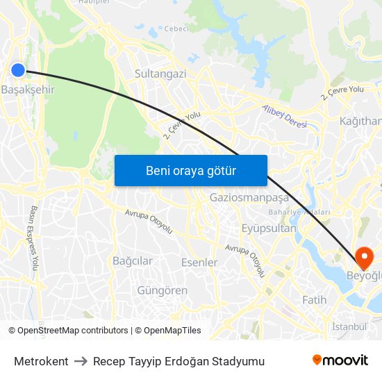 Metrokent to Recep Tayyip Erdoğan Stadyumu map