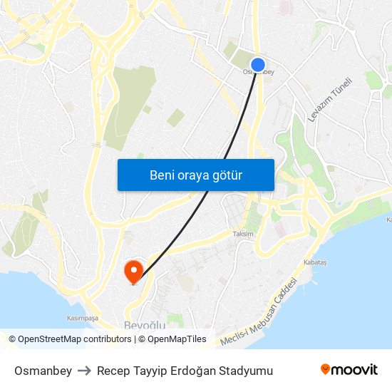 Osmanbey to Recep Tayyip Erdoğan Stadyumu map