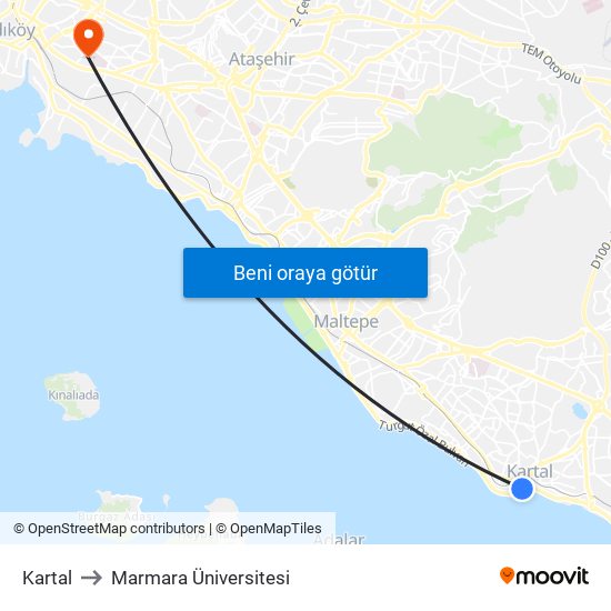Kartal to Marmara Üniversitesi map