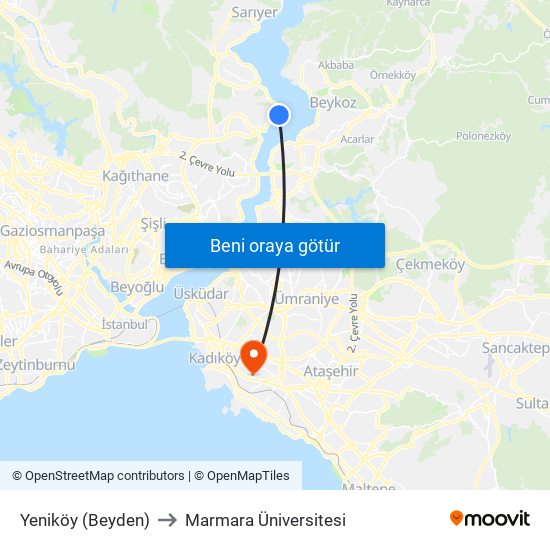 Yeniköy (Beyden) to Marmara Üniversitesi map