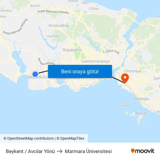 Beykent / Avcılar Yönü to Marmara Üniversitesi map