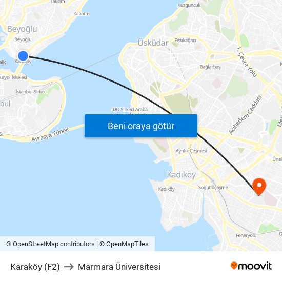 Karaköy (F2) to Marmara Üniversitesi map