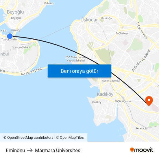 Eminönü to Marmara Üniversitesi map