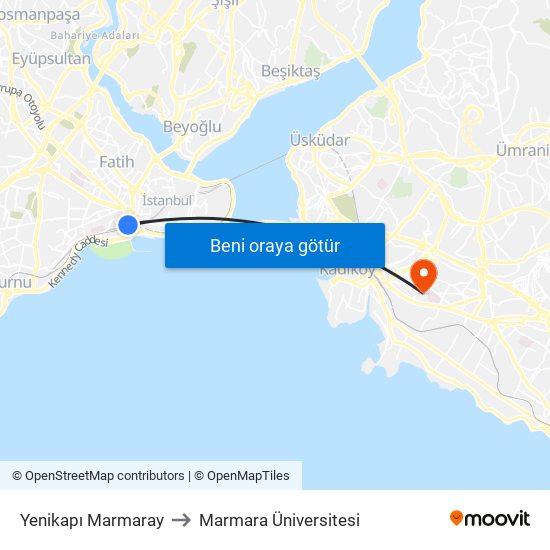 Yenikapı Marmaray to Marmara Üniversitesi map