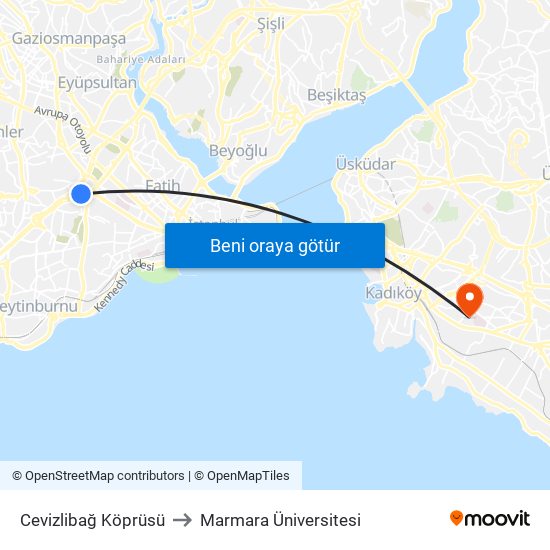 Cevizlibağ Köprüsü to Marmara Üniversitesi map