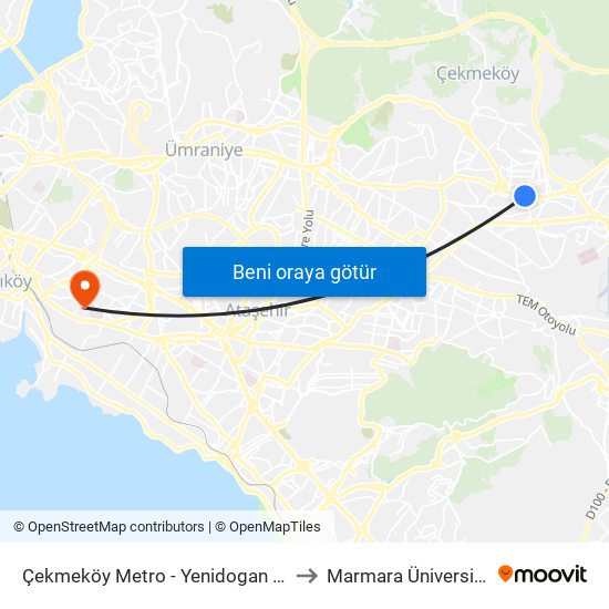 Çekmeköy Metro - Yenidogan Yönü to Marmara Üniversitesi map