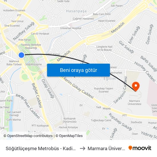 Söğütlüçeşme Metrobüs - Kadiköy Yönü to Marmara Üniversitesi map