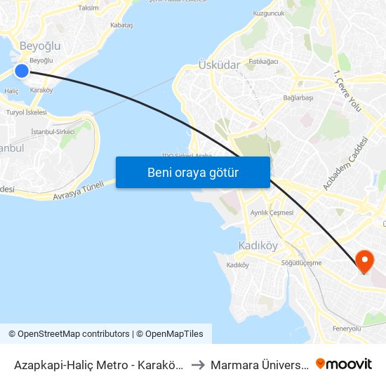 Azapkapi-Haliç Metro - Karaköy Yönü to Marmara Üniversitesi map