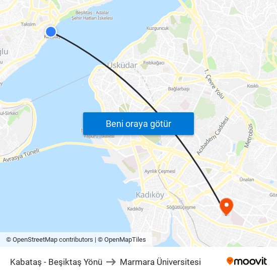 Kabataş - Beşiktaş Yönü to Marmara Üniversitesi map