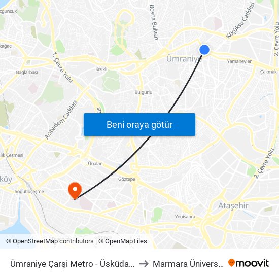 Ümraniye Çarşi Metro - Üsküdar Yönü to Marmara Üniversitesi map