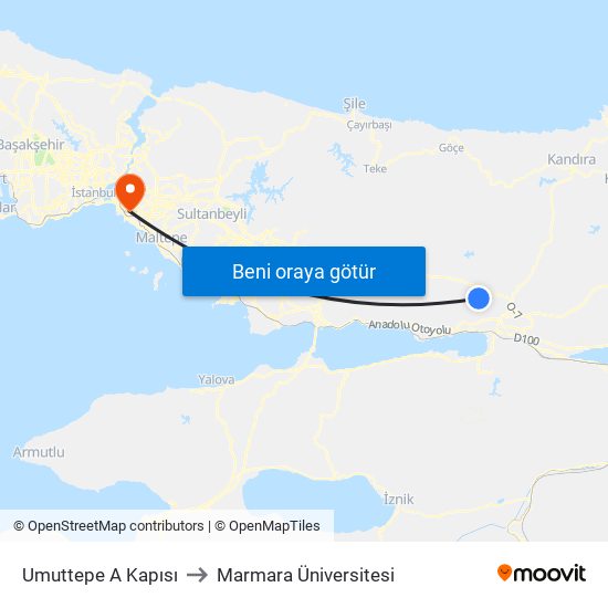 Umuttepe A Kapısı to Marmara Üniversitesi map