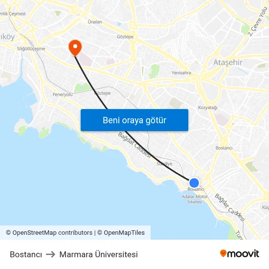 Bostancı to Marmara Üniversitesi map
