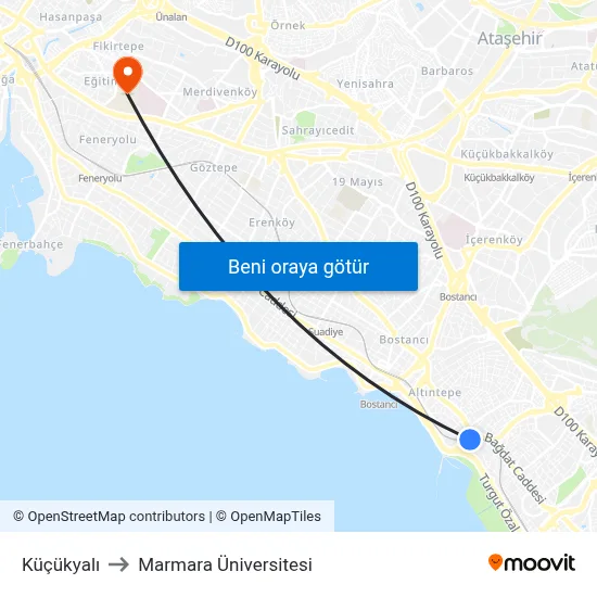 Küçükyalı to Marmara Üniversitesi map