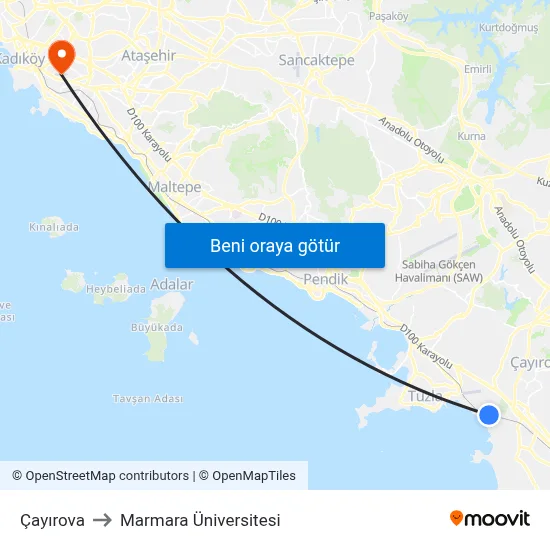 Çayırova to Marmara Üniversitesi map