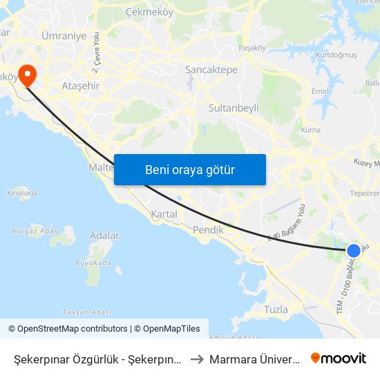 Şekerpınar Özgürlük - Şekerpınar Yönü to Marmara Üniversitesi map