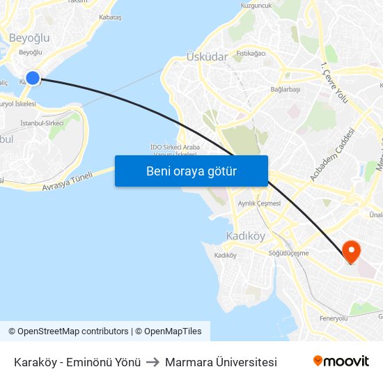 Karaköy - Eminönü Yönü to Marmara Üniversitesi map