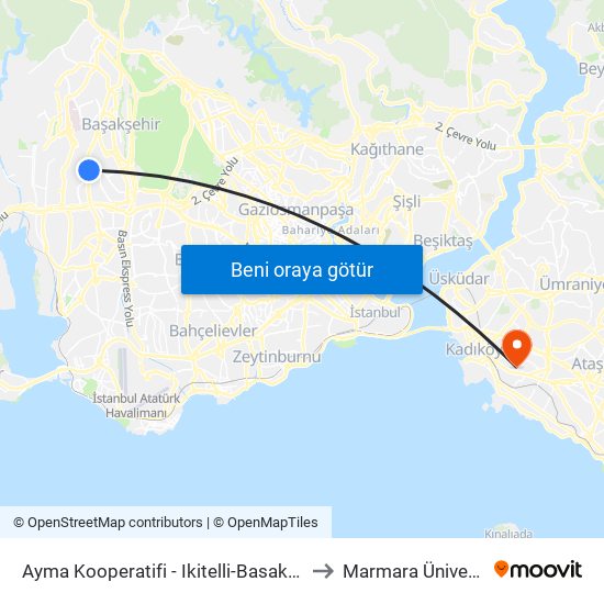 Ayma Kooperatifi - Ikitelli-Basaksehir Yönü to Marmara Üniversitesi map