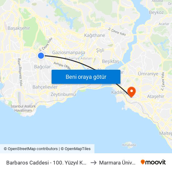 Barbaros Caddesi - 100. Yüzyıl Köprüsü Yönü to Marmara Üniversitesi map