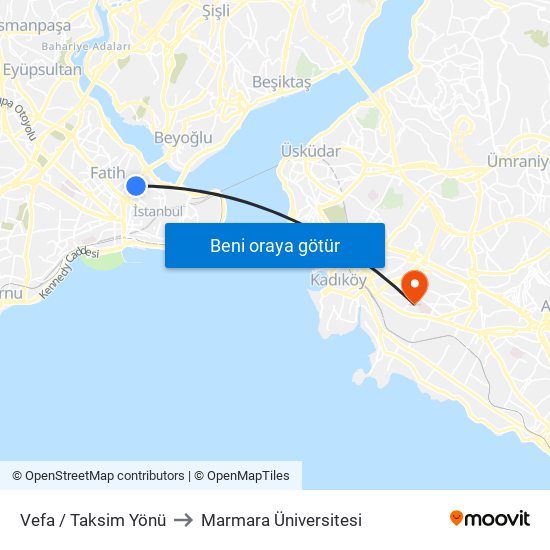 Vefa / Taksim Yönü to Marmara Üniversitesi map