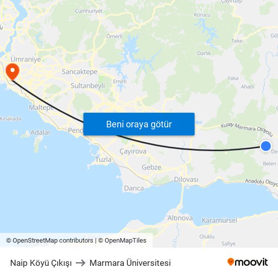 Naip Köyü Çıkışı to Marmara Üniversitesi map