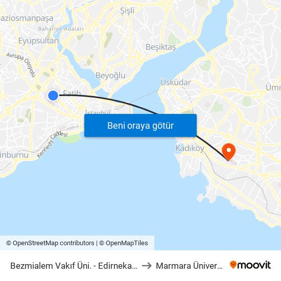 Bezmialem Vakıf Üni. - Edirnekapı Yönü to Marmara Üniversitesi map