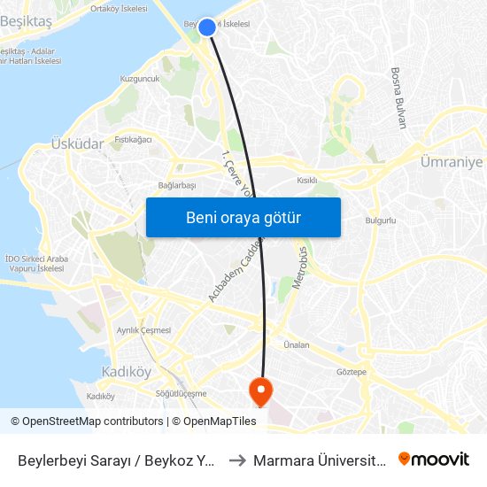 Beylerbeyi Sarayı / Beykoz Yönü to Marmara Üniversitesi map