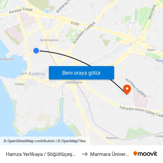 Hamza Yerlikaya / Söğütlüçeşme Yönü to Marmara Üniversitesi map